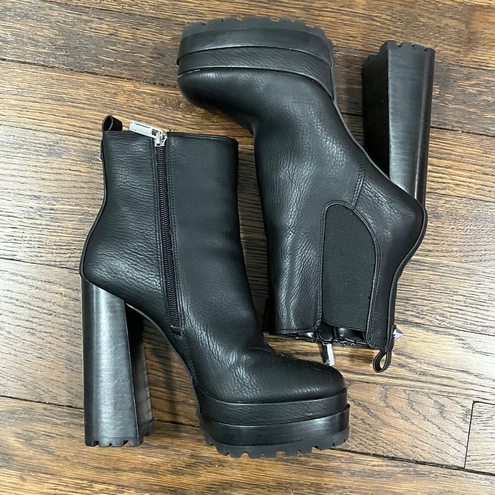 JLo Jennifer Lopez MARGY high platform black heeled bootie boots shoes 6/36.5